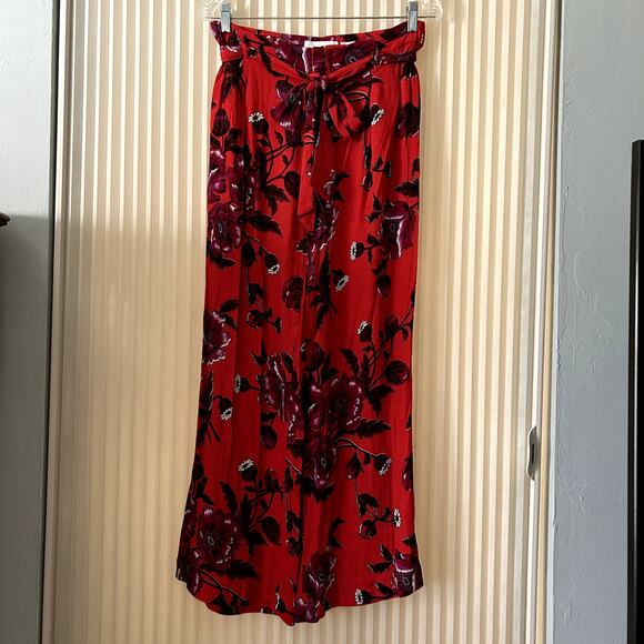 Ettitwa Anthropologie Margo Red Floral Wide leg Flowy Pants Trousers Size 8 - Picture 2 of 9